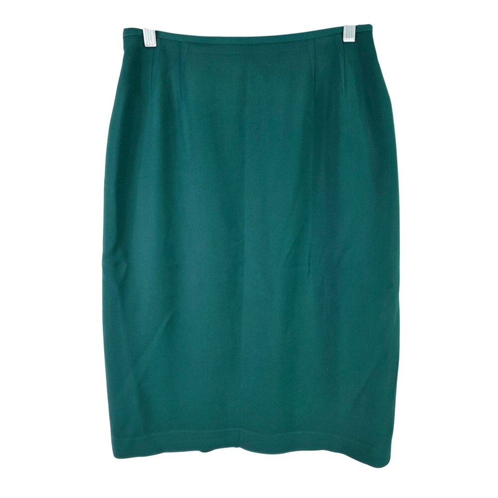 Womens Green Knee Length Pencil Skirt Back Slit Back Zipper Classic Fit Size 14
